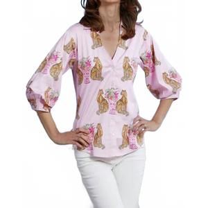 NEW DIZZY-LIZZIE puff sleeve top in pink with cheetahs